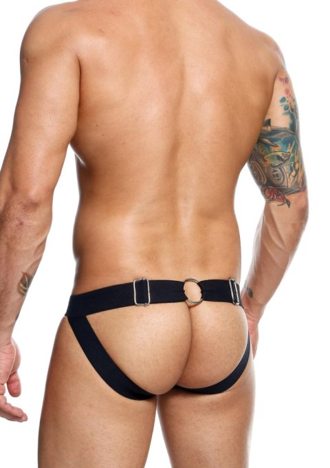 Jockstrap łańcuchowy MOB Eroticwear czarny ze skóry ekologicznej