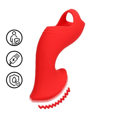 Mini wibrator na palec teksturowany Loveline czerwony 12 cm