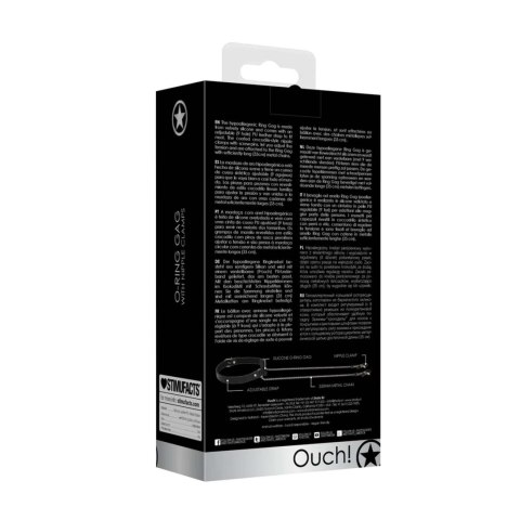 Knebel ringowy z zaciskami na sutki Ouch! silikonowy 62 cm