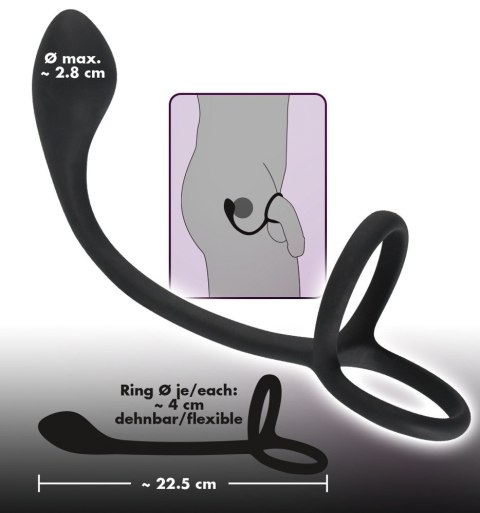 Pierścień na penisa i jądra z korkiem analnym Black Velvets 16 cm
