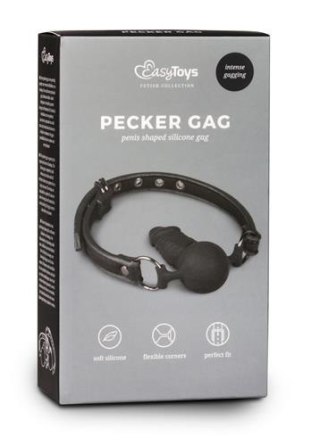 Knebel piłkowy z silikonowym penisem EasyToys czarny 9.5 cm