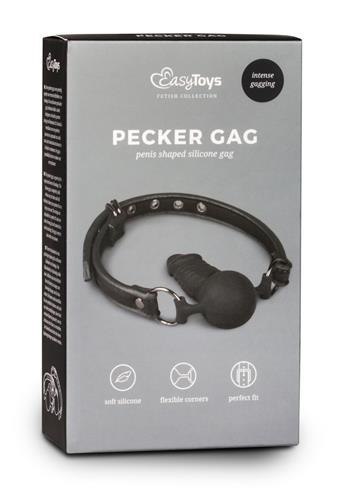 Knebel piłkowy z silikonowym penisem EasyToys czarny 9.5 cm