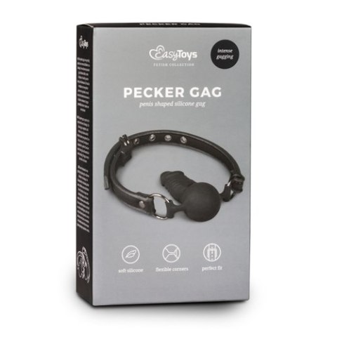Knebel piłkowy z silikonowym penisem EasyToys czarny 9.5 cm