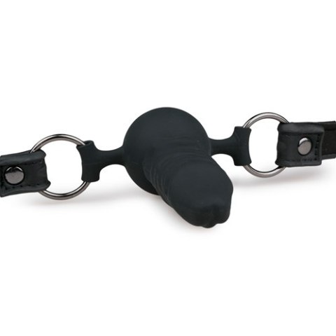Knebel piłkowy z silikonowym penisem EasyToys czarny 9.5 cm