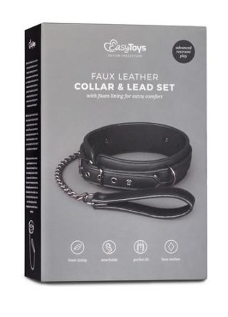 Obroża ze smyczą EasyToys czarna regulowana ze skóry ekologicznej