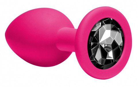 Korek analny silikonowy z czarnym kryształem Lola Toys różowy 8,5 cm