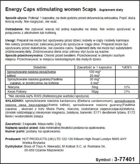 Kapsułki Hot Women Energy dla kobiet 5 szt