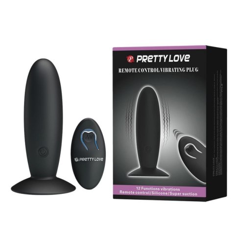 Korek analny wibrujący Pretty Love z pilotem 12 funkcji czarny silikonowy