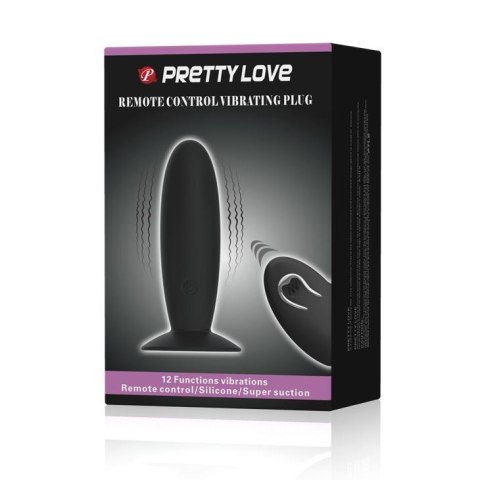 Korek analny wibrujący Pretty Love z pilotem 12 funkcji czarny silikonowy