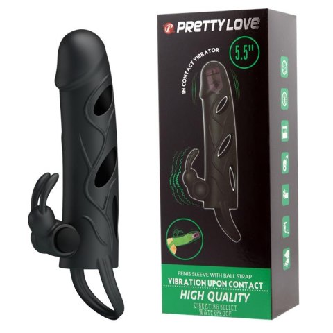 Przedłużka wibrująca na penisa z paskiem na jądra Pretty Love czarna
