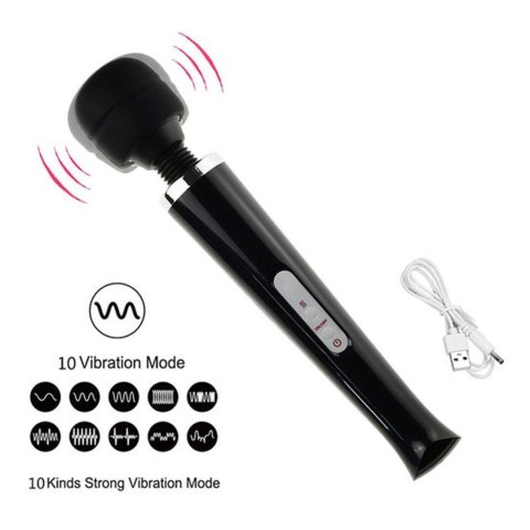 Stymulator łechtaczki Magic Wand silikonowy czarny USB 10 funkcji