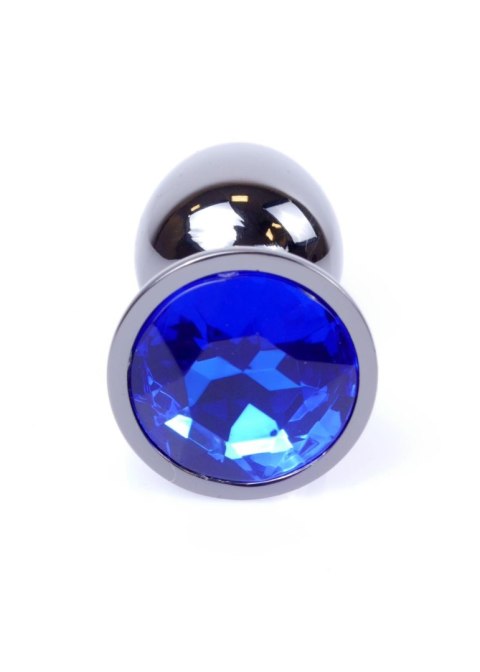 Biżuteria analna stalowa z diamentem HeavyFun srebrna niebieska 7 cm