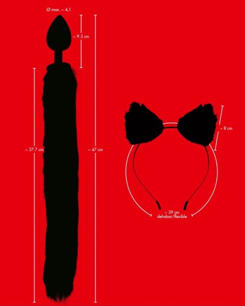 Korek analny z ogonem i uszami kota Bad Kitty czarny 9 cm