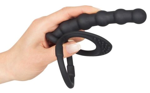 Pierścień na penisa i jądra z dildo analnym Black Velvets silikonowy