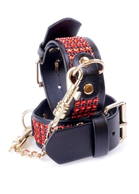 Kajdanki z kryształkami Fetish B Series czerwone 3 cm