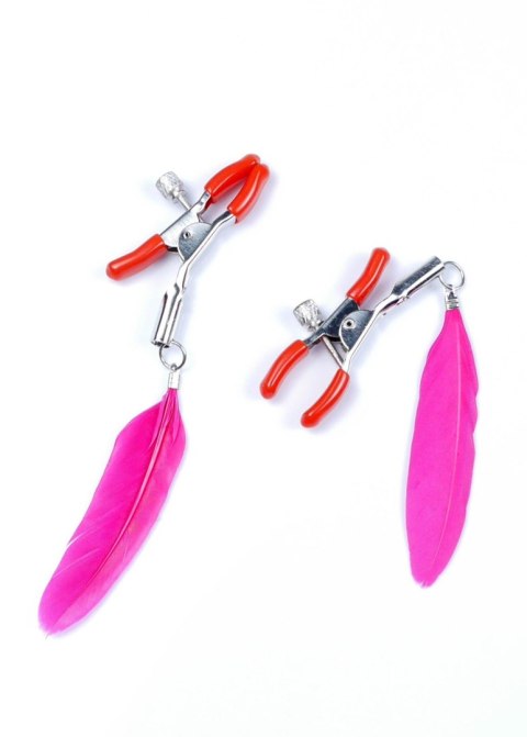 Regulowane metalowe klipsy na sutki z piórkami Fetish B Series 14 cm