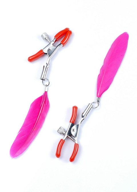 Regulowane metalowe klipsy na sutki z piórkami Fetish B Series 14 cm