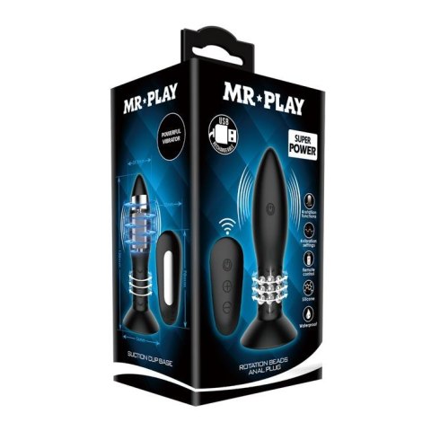 Wibrujący korek analny z obracającymi się koralikami Mr Play