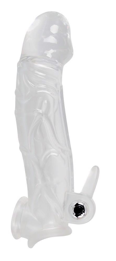 Przezroczysta przedłużka na penisa Crystal z wibracją 23 cm