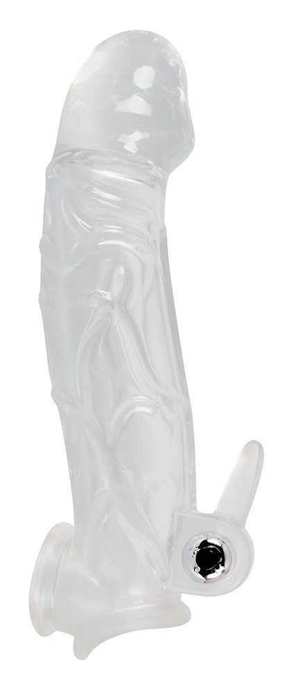 Przezroczysta przedłużka na penisa Crystal z wibracją 23 cm