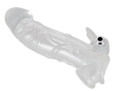 Przezroczysta przedłużka na penisa Crystal z wibracją 23 cm
