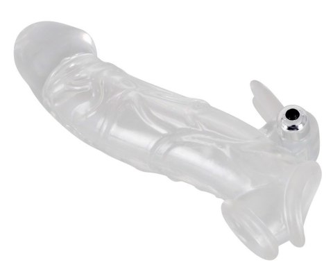 Przezroczysta przedłużka na penisa Crystal z wibracją 23 cm