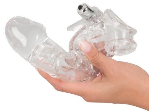 Przezroczysta przedłużka na penisa Crystal z wibracją 23 cm