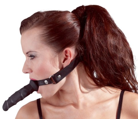 Knebel z dildo Fetish Collection czarny silikonowy 12 cm