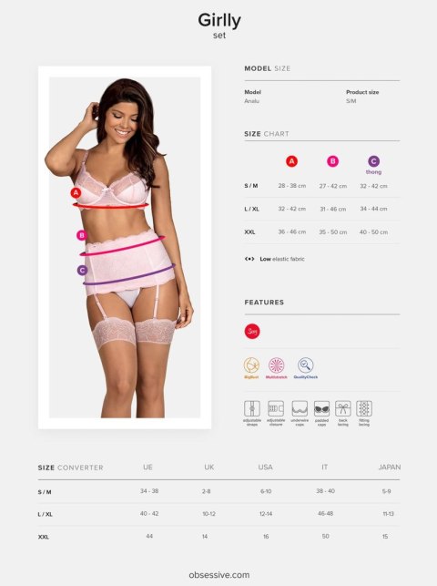 Komplet bielizny Obsessive Girlly dla dużego biustu róż biały L XL