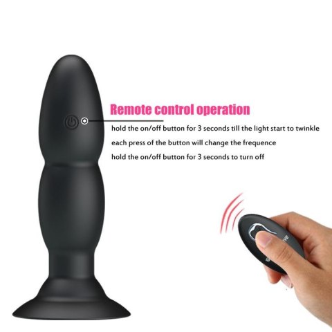 Wibrujący korek analny Pretty Love koralikowy czarny 13,5 cm USB