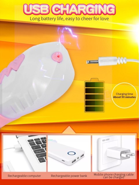 Wibrator króliczek silikonowy z pchnięciem i ogrzewaniem fioletowy USB