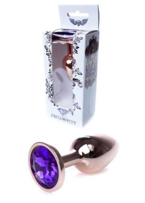 Korek analny ze stali nierdzewnej z fioletowym diamencikiem HeavyFun 7 cm