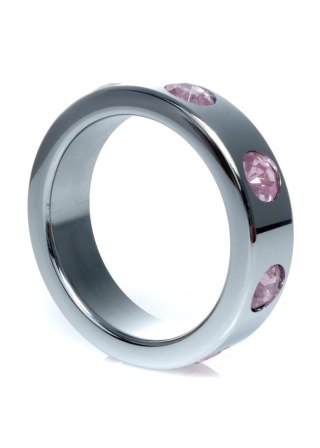 Pierścień erekcyjny metalowy z różowymi diamencikami HeavyFun duży