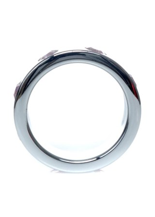 Pierścień erekcyjny metalowy z różowymi diamencikami HeavyFun duży