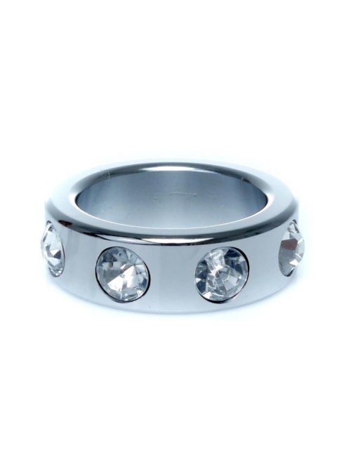 Pierścień erekcyjny stalowy z kryształowymi diamencikami HeavyFun 3,5 cm