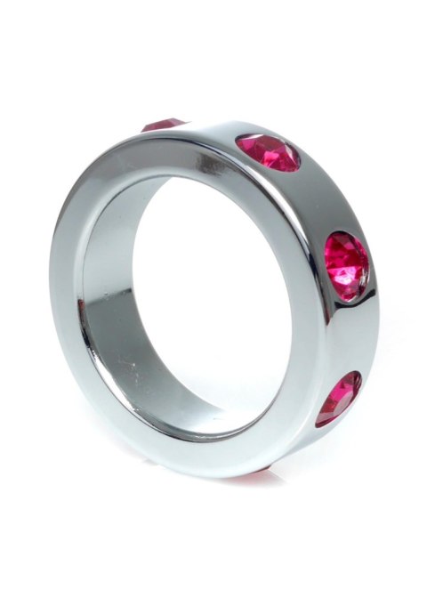 Pierścień erekcyjny stalowy z różowymi diamencikami HeavyFun 4 cm