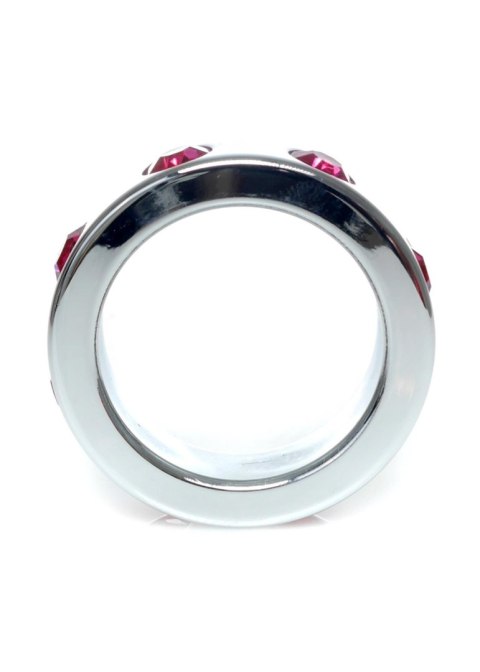 Pierścień erekcyjny stalowy z różowymi diamencikami HeavyFun 4 cm
