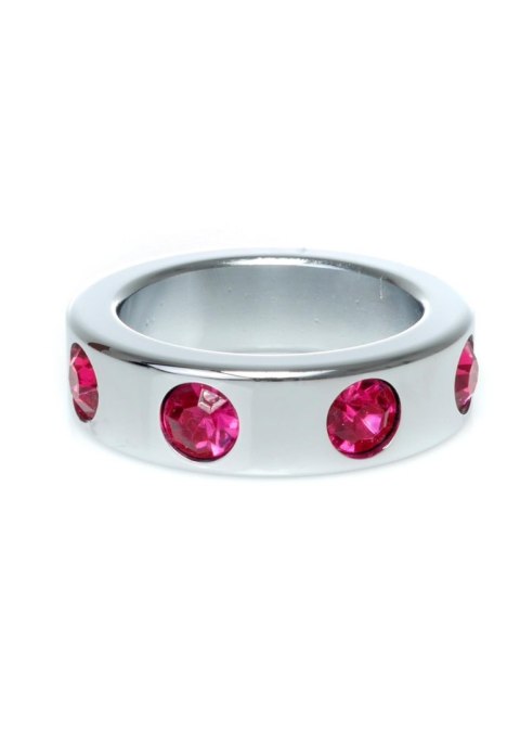 Pierścień erekcyjny stalowy z różowymi diamencikami HeavyFun 4 cm
