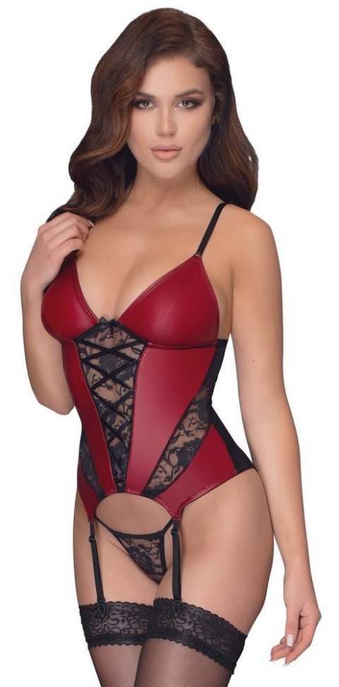 Koszulka z podwiązkami Cottelli LINGERIE czerwono czarna S