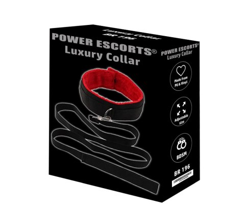 Obroża ze smyczą Power Escorts luksusowa czarno czerwona