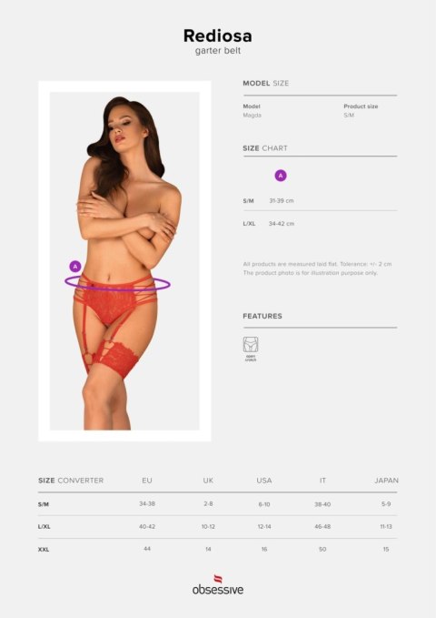 Pas do pończoch Rediosa Obsessive czerwony S/M z stringami