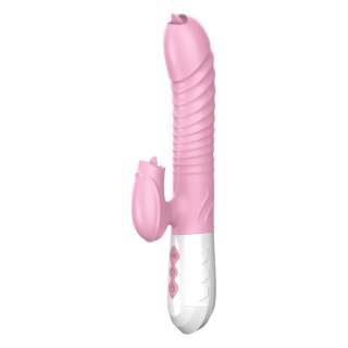 Różowy silikonowy wibrator USB 7 funkcji z pchnięciem i ogrzewaniem