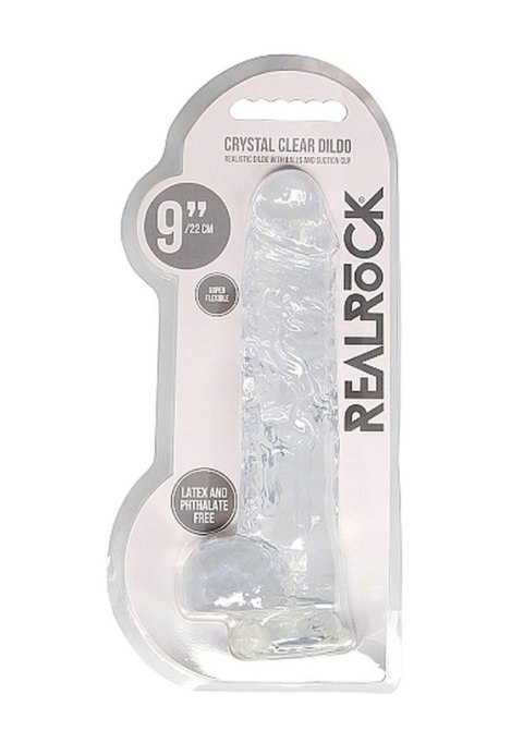 Dildo realistyczne z jądrami RealRock transparentne 23 cm