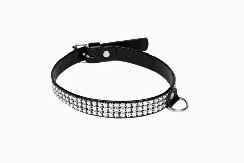 Obroża damska Whips lakierowana z kryształkami czarna 2 cm