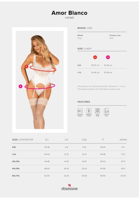 Gorset koronkowy i stringi Amor Blanco Obsessive biały L/XL