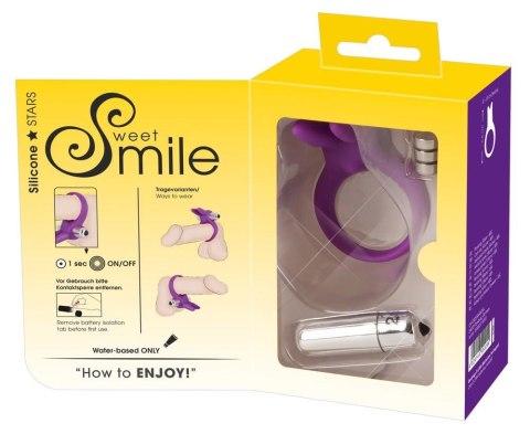 Pierścień wibrujący Sweet Smile z uszami króliczymi fioletowy 6,5 cm