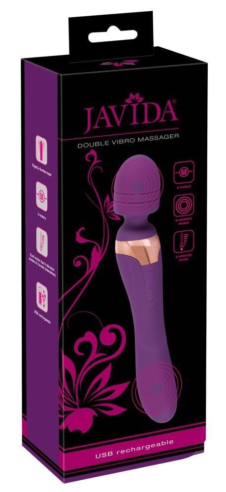 Wibrator masażer podwójny Javida fioletowy silikonowy USB 22 cm