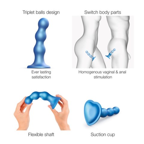 Dildo analne z kulkami silikonowe Strap On Me metaliczny niebieski S
