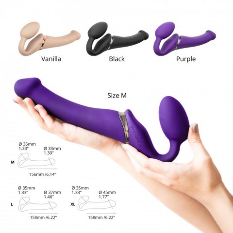 Wibrujący strap-on Strap-on-me silikonowy M fioletowy USB wodoodporny