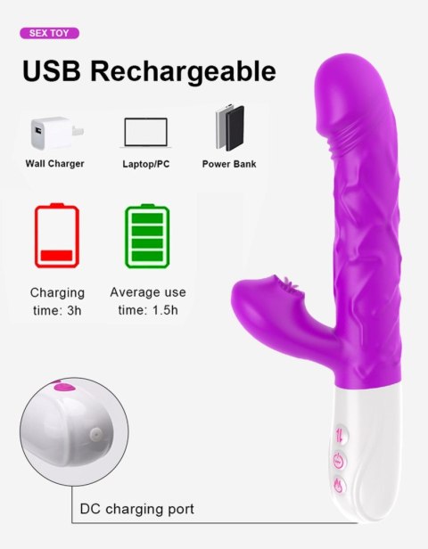 Wibrator silikonowy z językiem B Series Fox USB 23 cm
